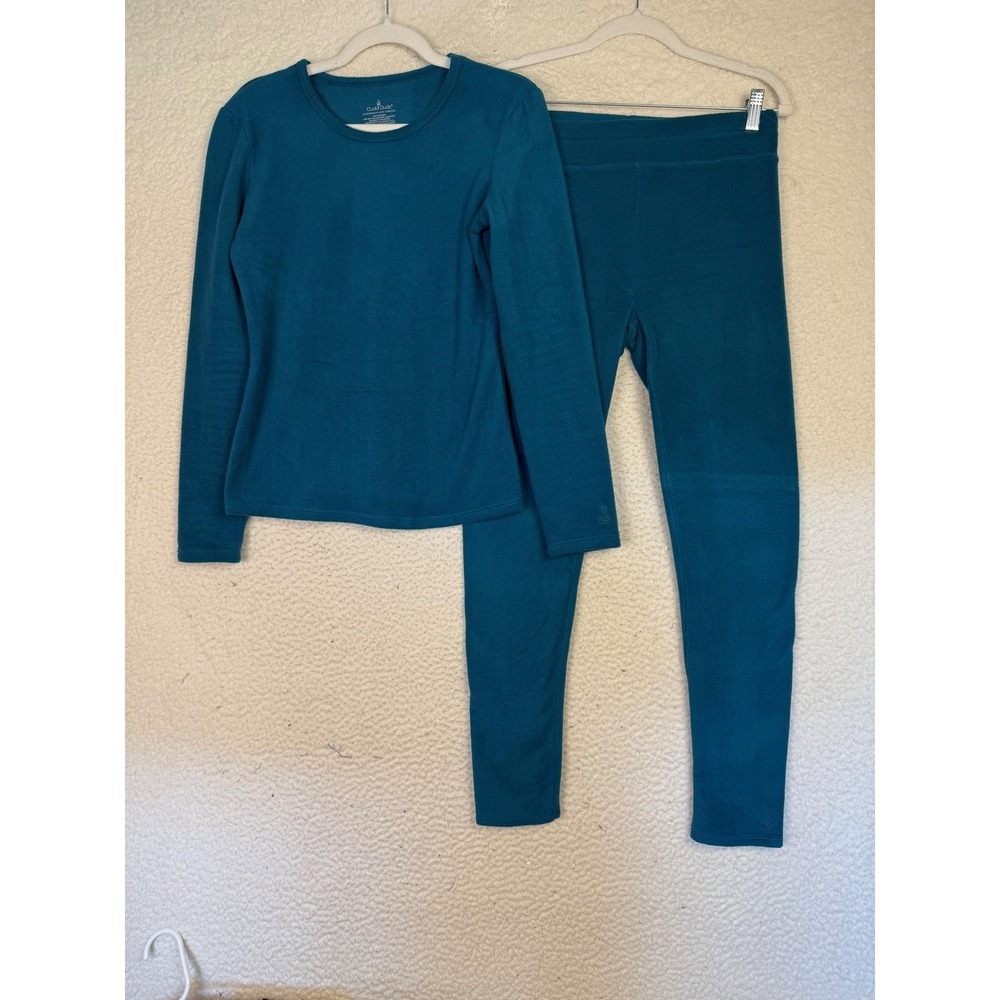 Cuddl Duds Outfit Set Womens M Blue Fleece Pullover Leggings Stretch 2 Piece